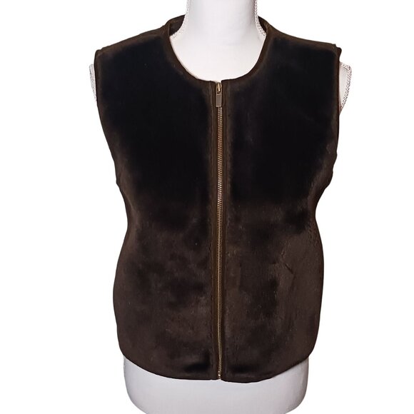 Banana Republic Brown Faux Fur & Fleece Zip Up Vest with Pockets Size S - Picture 1 of 10
